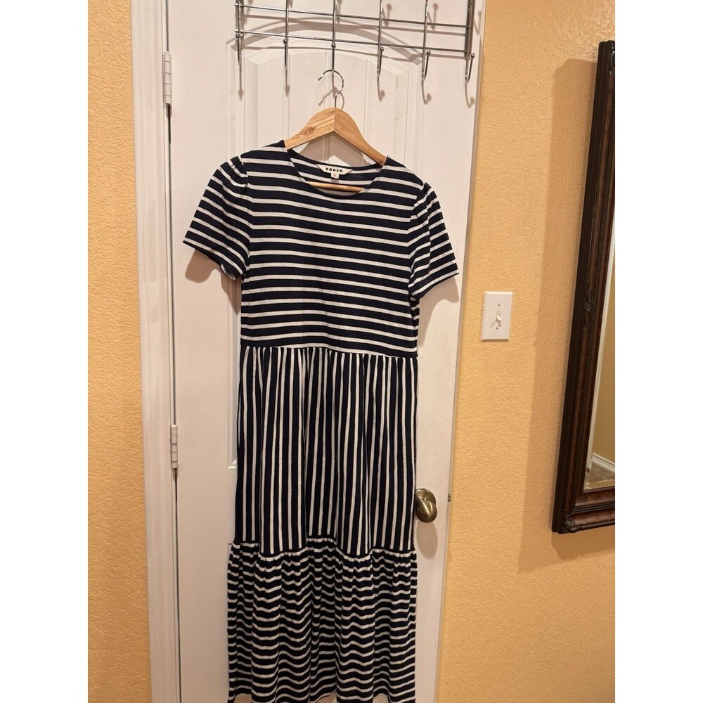 Boden Emma Tiered Jersey Midi Dress Blue and White Stripes SIZE 8P - Picture 6 of 14